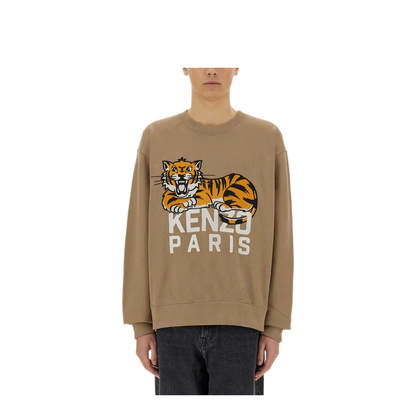 Happy Tiger Embroidered Sweatshirt in Cotton