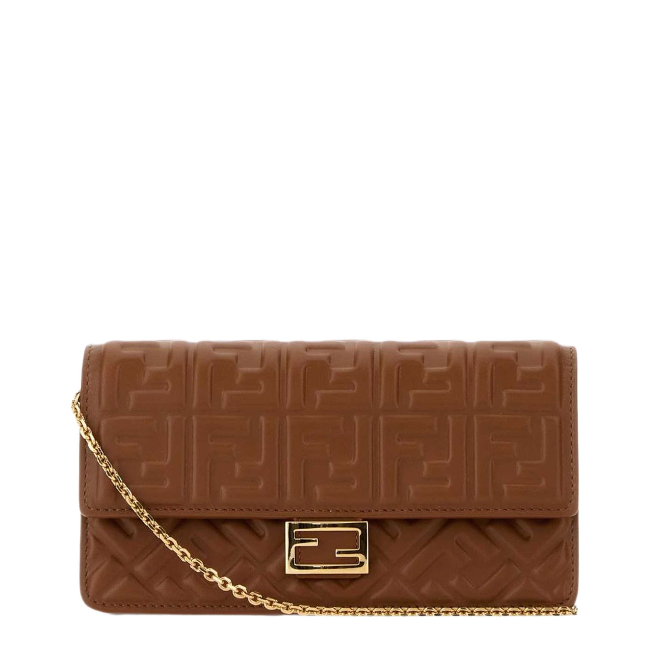 Baguette Nappa Leather Wallet On Chain - Sellier Brown