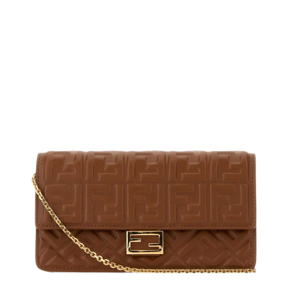 Baguette Nappa Leather Wallet On Chain - Sellier Brown
