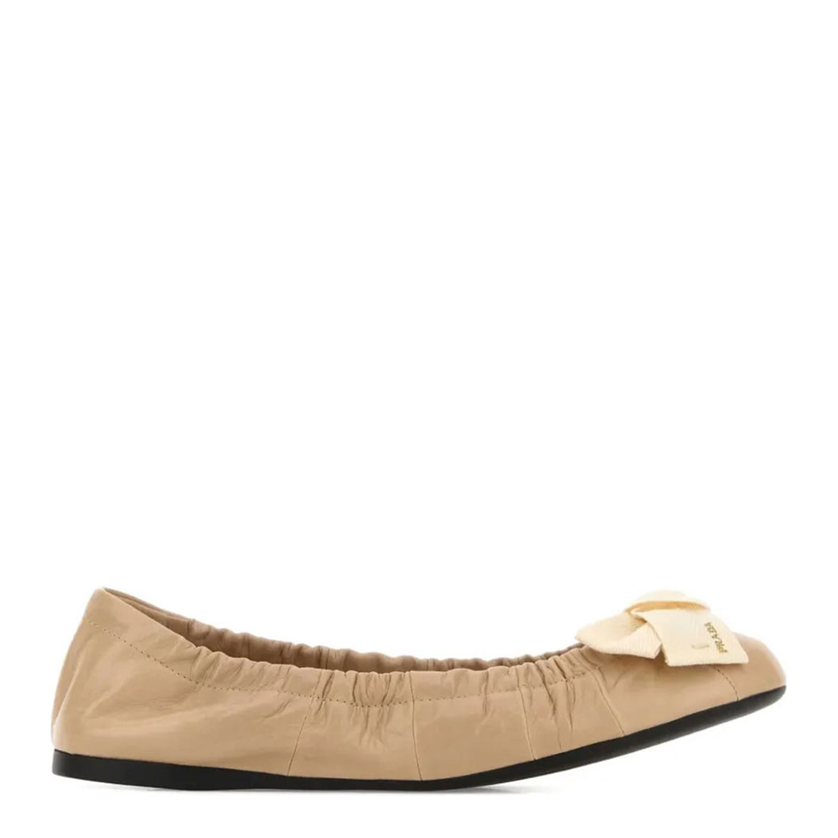 Bow-Detail Gathered Leather Ballerinas