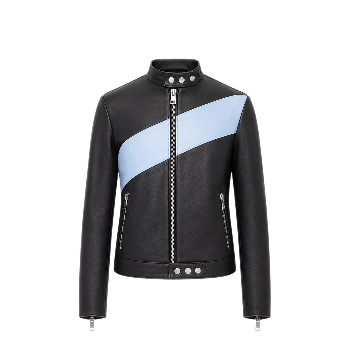 MAYFEYR - LA ROSE - Leather Bomber Black - 1544GIUBBINONAPPABLACKBABYBLUE