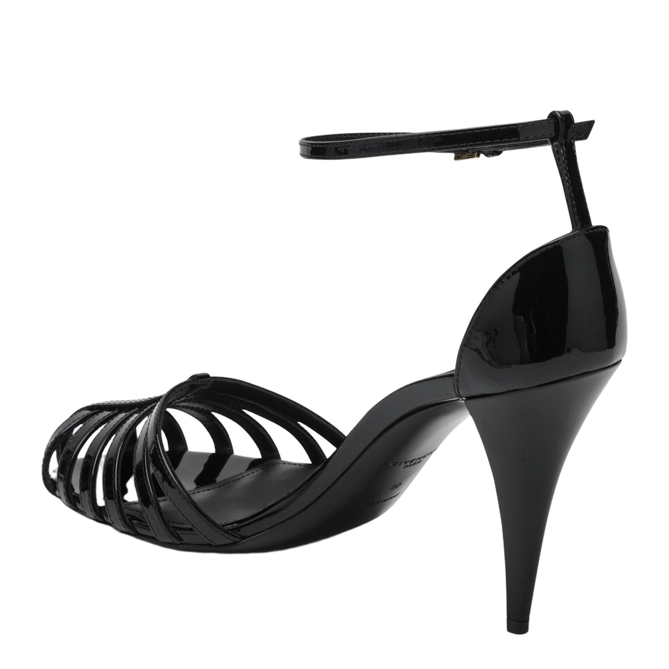 Patent Leather Cage Heeled Sandals