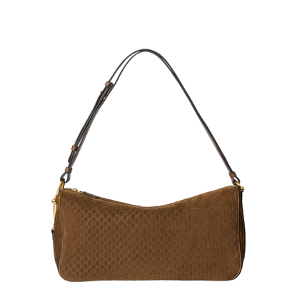 Caramel Suede Half Horsebit Shoulder Bag