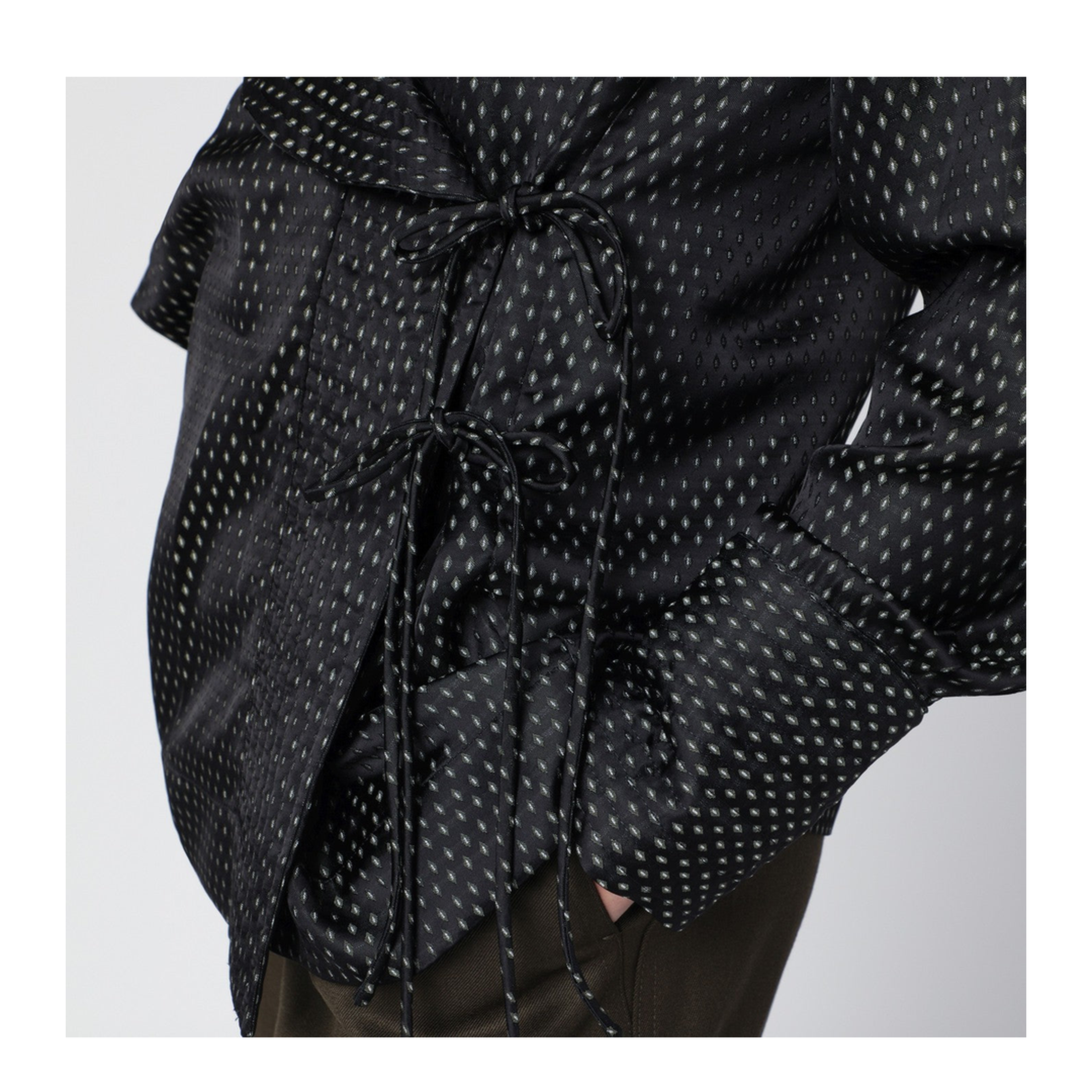 Black Wrap Shirt with Jacquard Texture