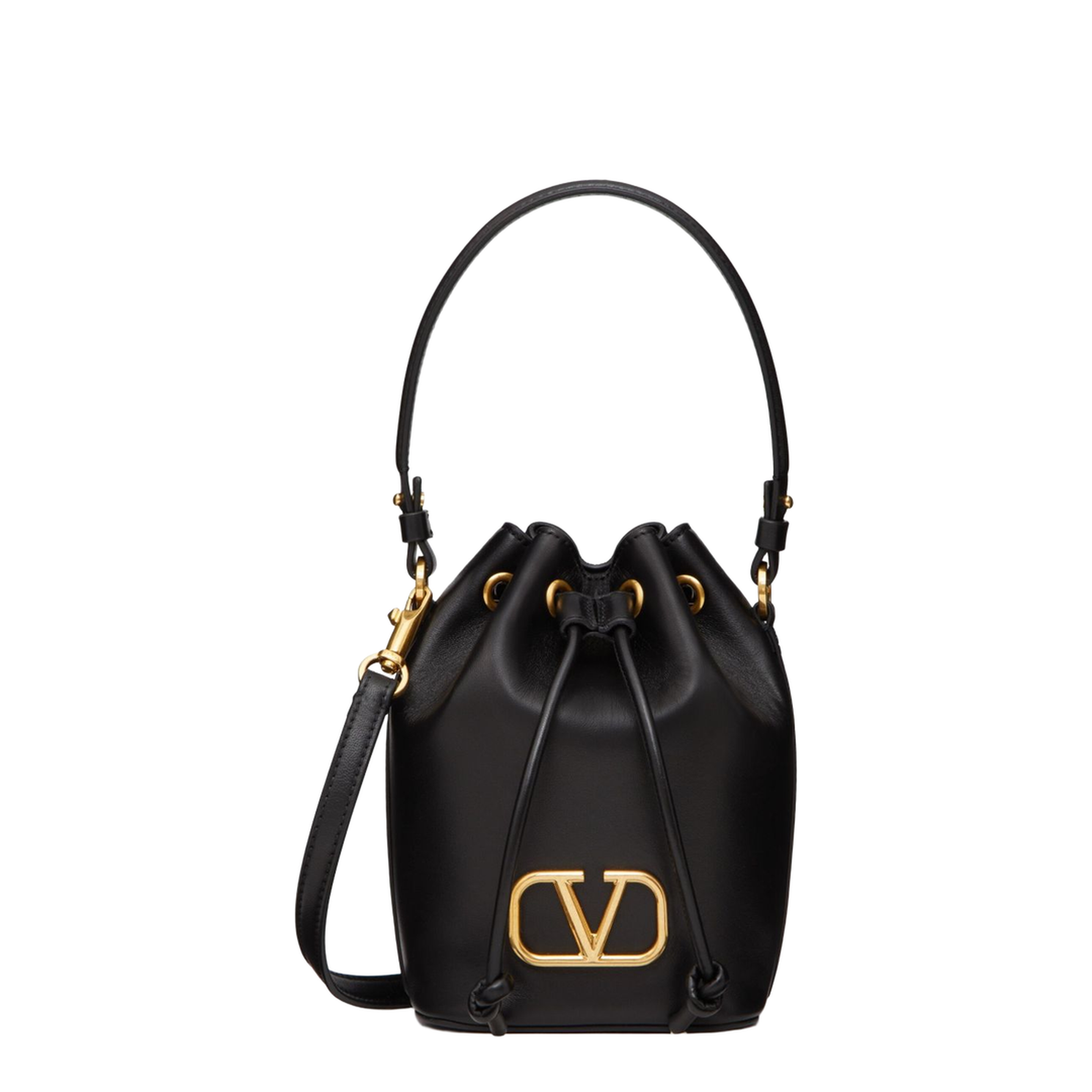 VLogo Signature Mini Smooth Leather Bucket Bag - Black