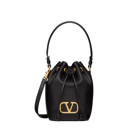VLogo Signature Mini Smooth Leather Bucket Bag - Black