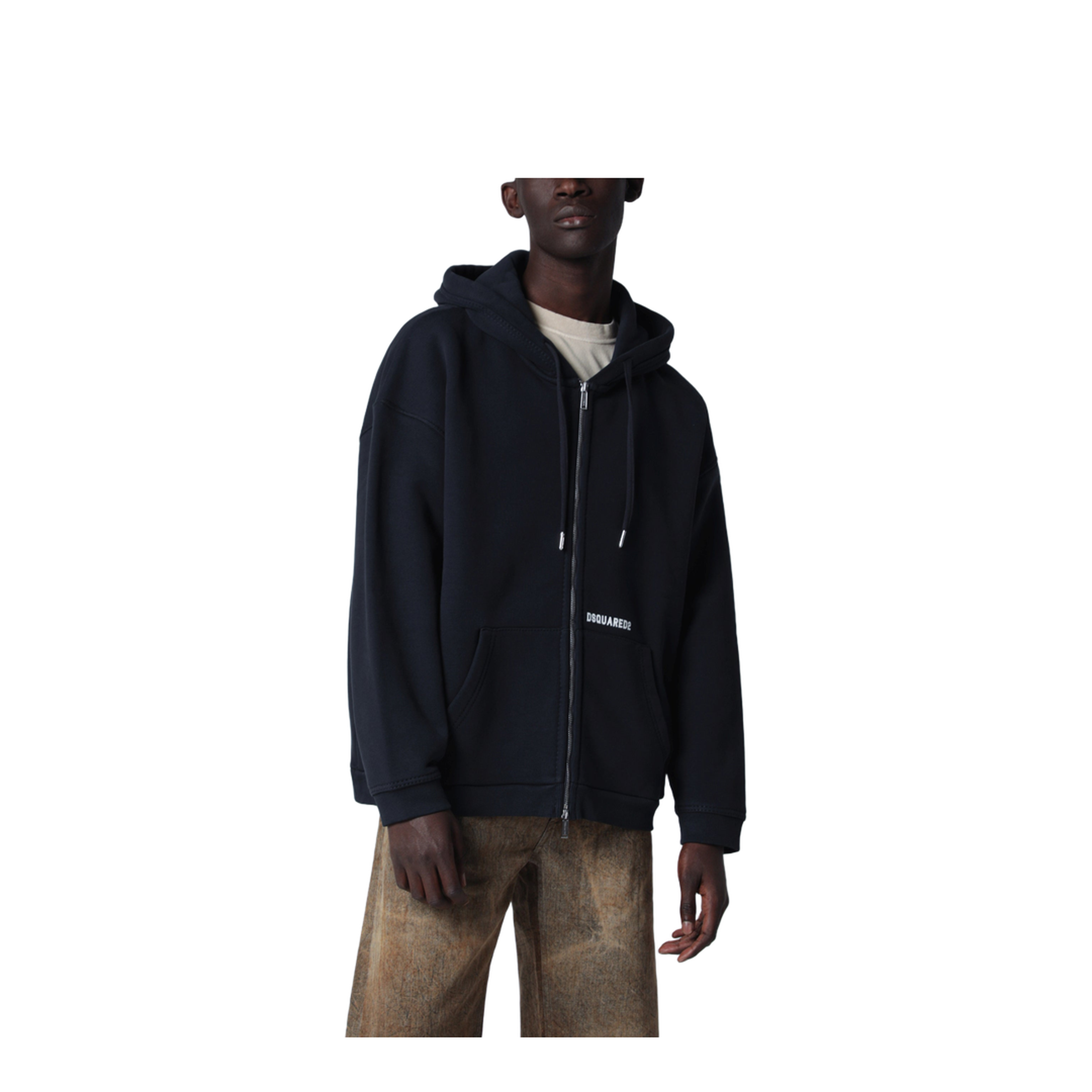 Zip-up Hoodie in Stretch Cotton, Blue
