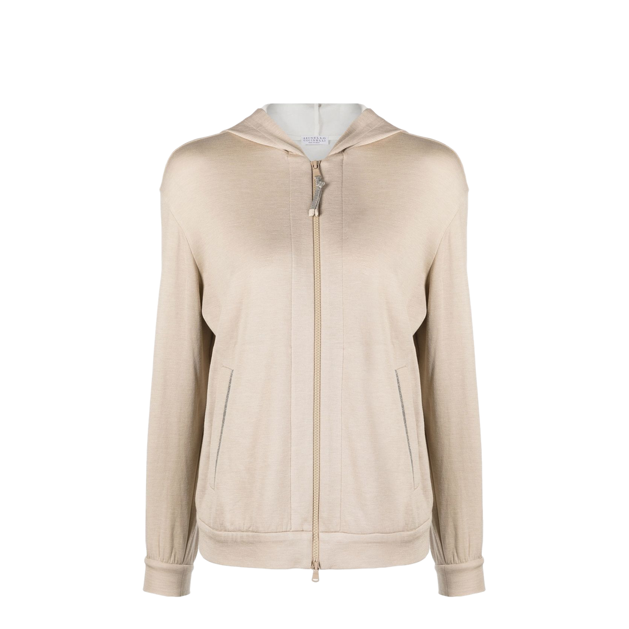 Two-Pocket Zip-Up Hoodie Beige