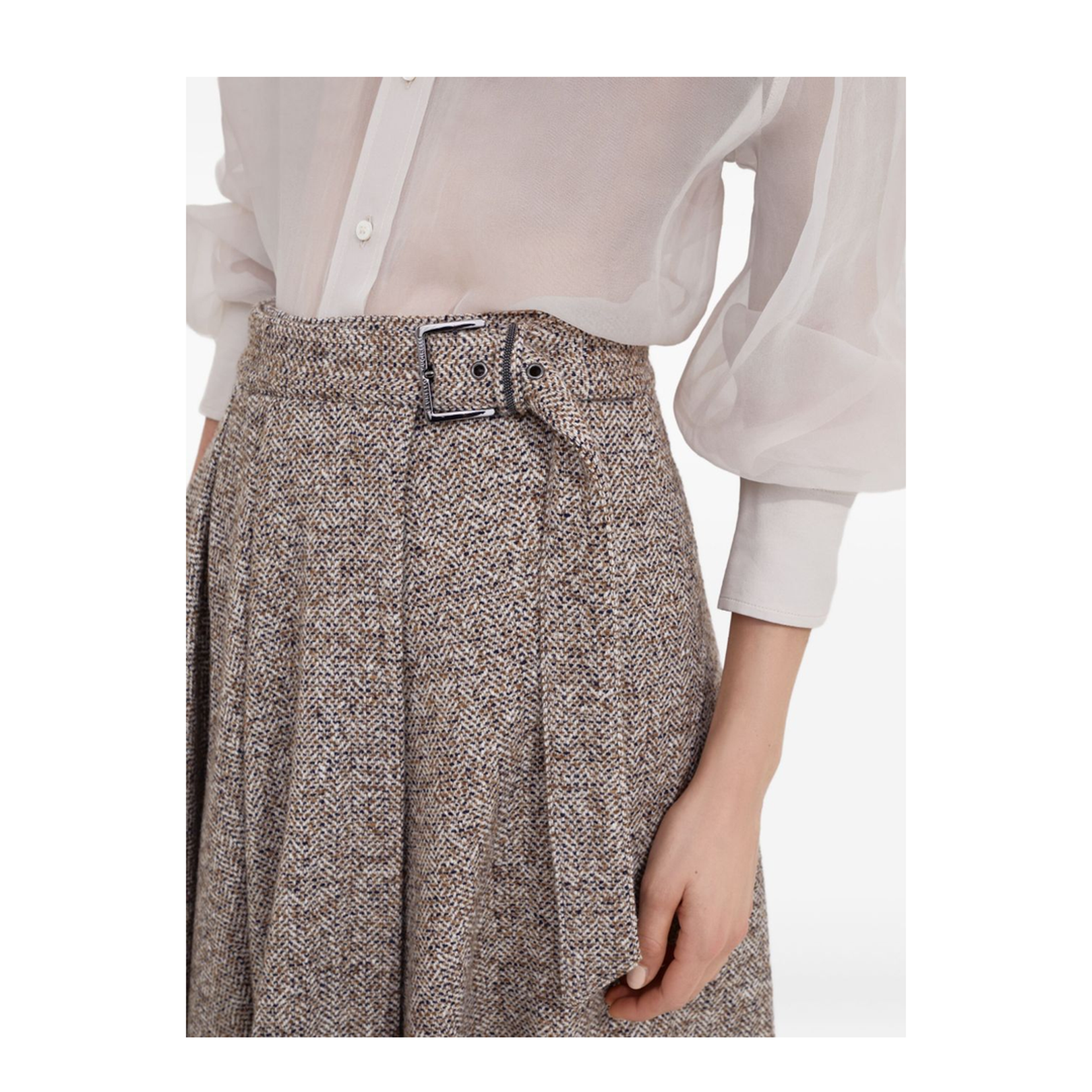 Virgin Wool and Silk Midi Skirt