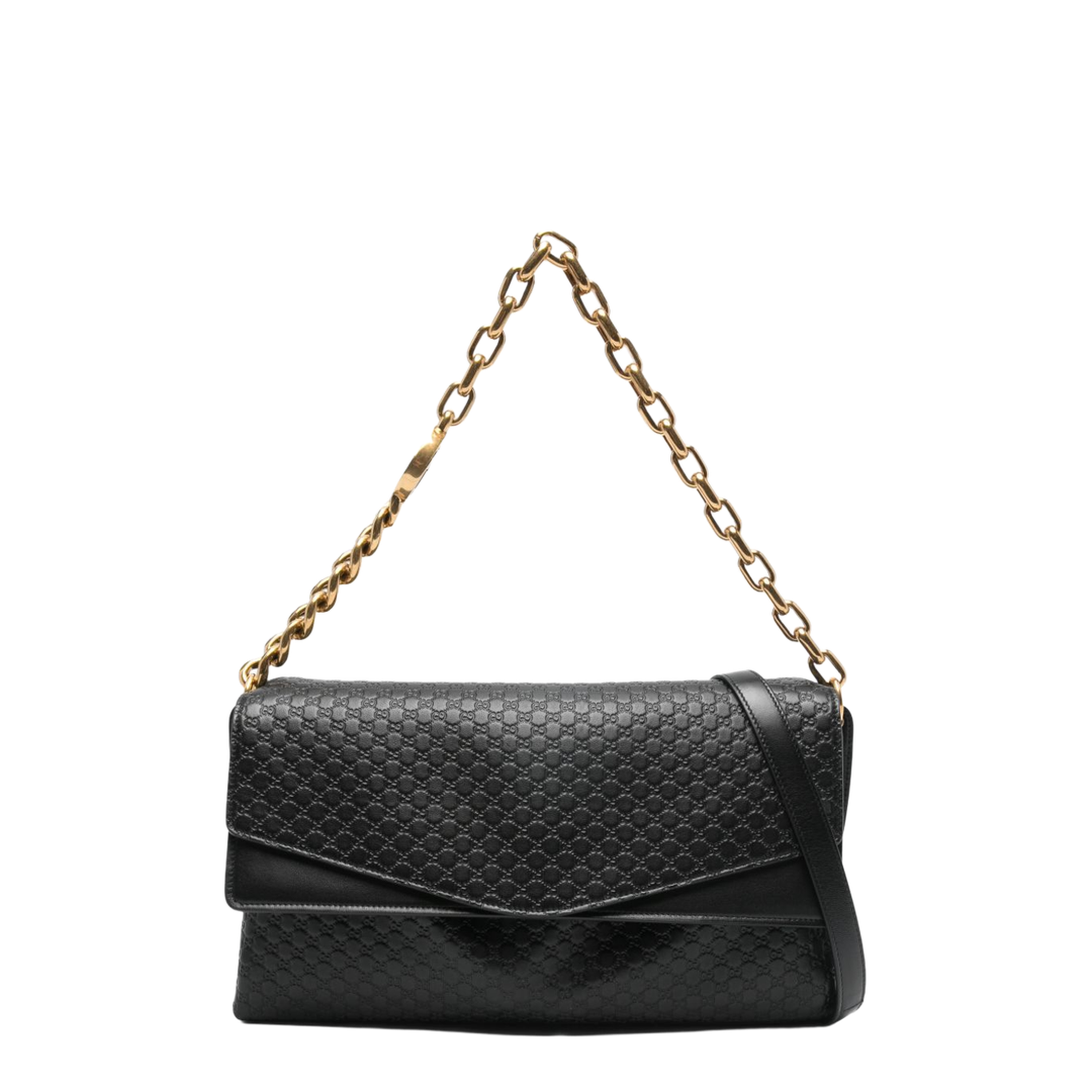 Large GG Leather Shoulder Bag - Black