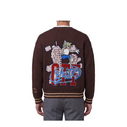 MAYFEYR - Off-White - Cat Off Varsity Knit Cardigan - OMHB019F26KNI00150510