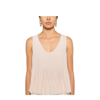 Gathered Sleeveless Top in Crêpe de Chine Pink
