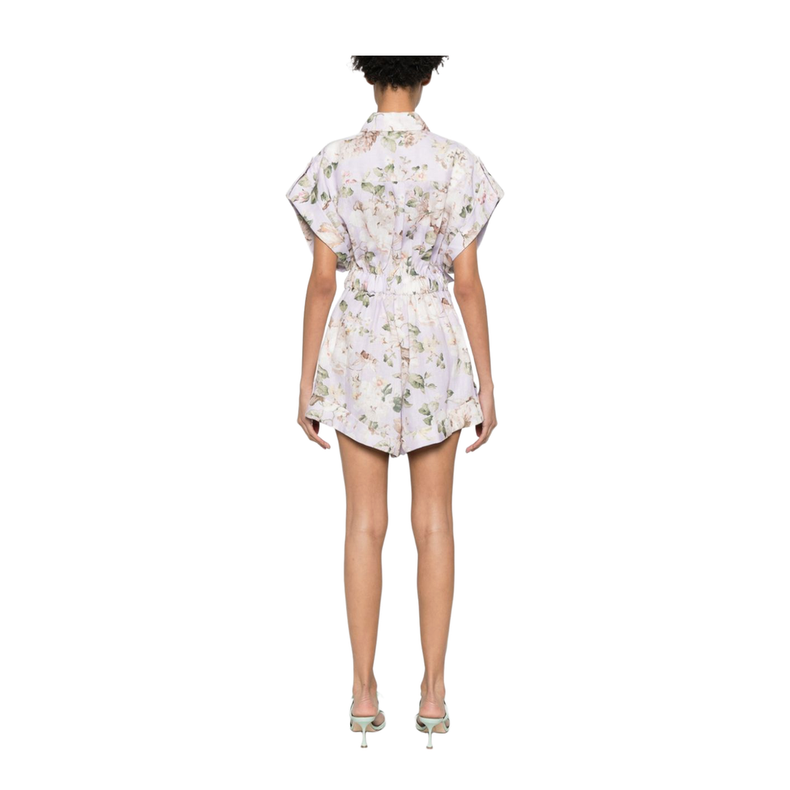 Lilac Floral Print Linen Jumpsuit