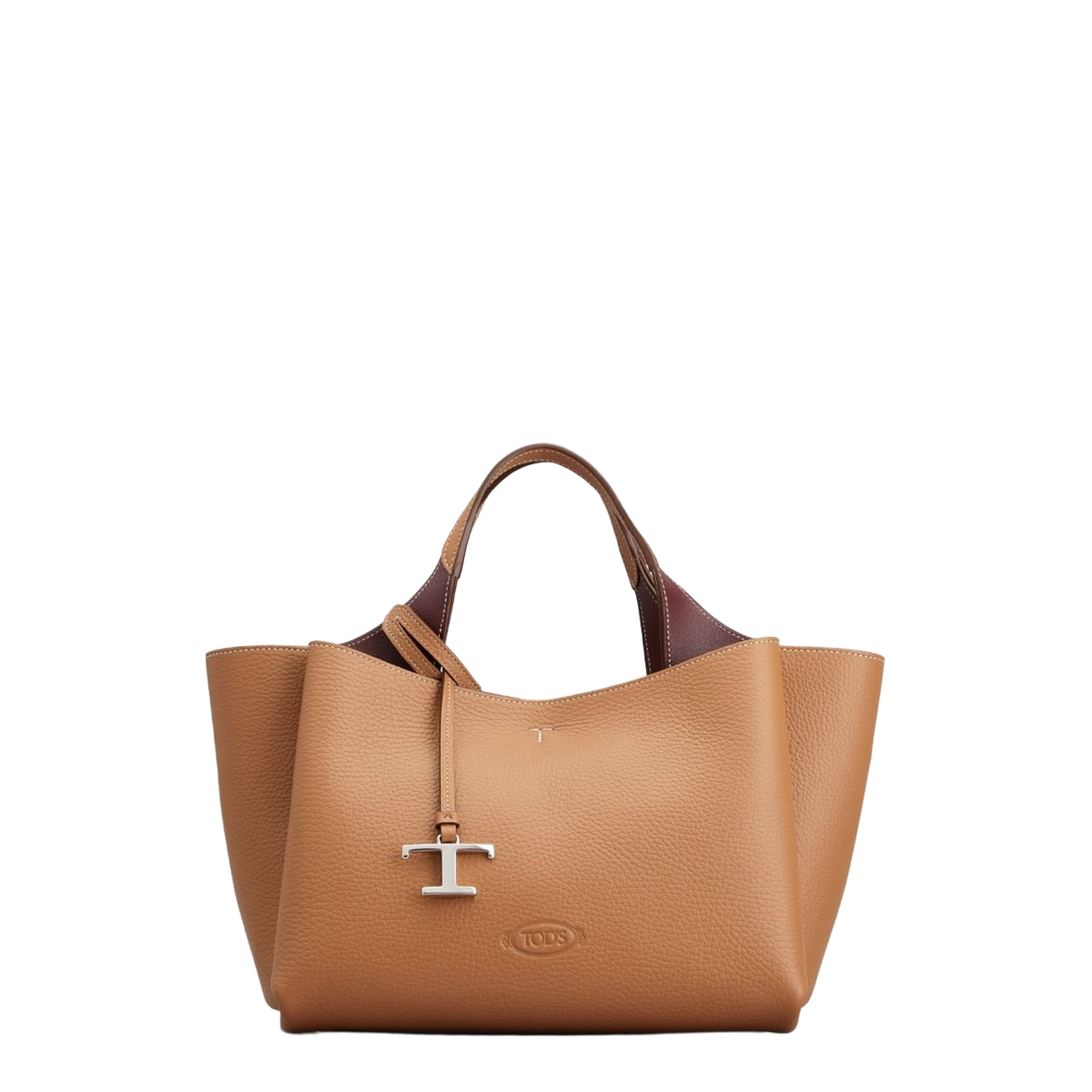 Light Brown Calfskin Mini Handbag with 2 Handles and Shoulder Strap