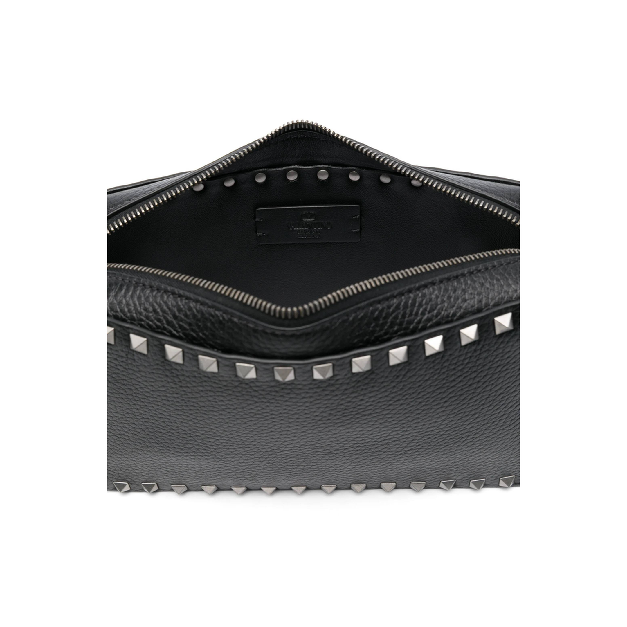 Grained Leather Rockstud Shoulder Bag