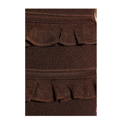 Hypnotic Lace Frill Metallic-Knit Midi Skirt