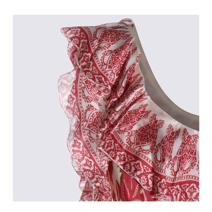 Floral Motif Silk Long Dress