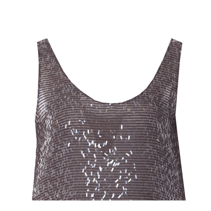 Brown Silk Sequin Top With Round Neck