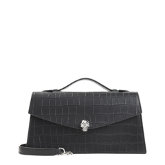 Skull Top Handle Calf Leather Shoulder Bag - Black