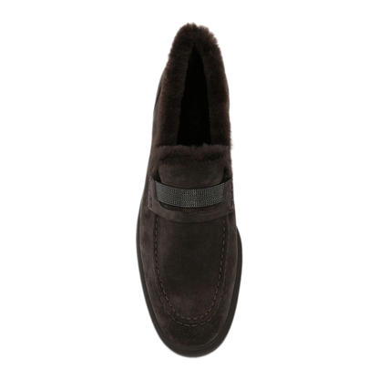 MAYFEYR - Brunello Cucinelli - Suede Penny Loafers With Shearling Lining And Precious Insert - MZSFG2569C9795
