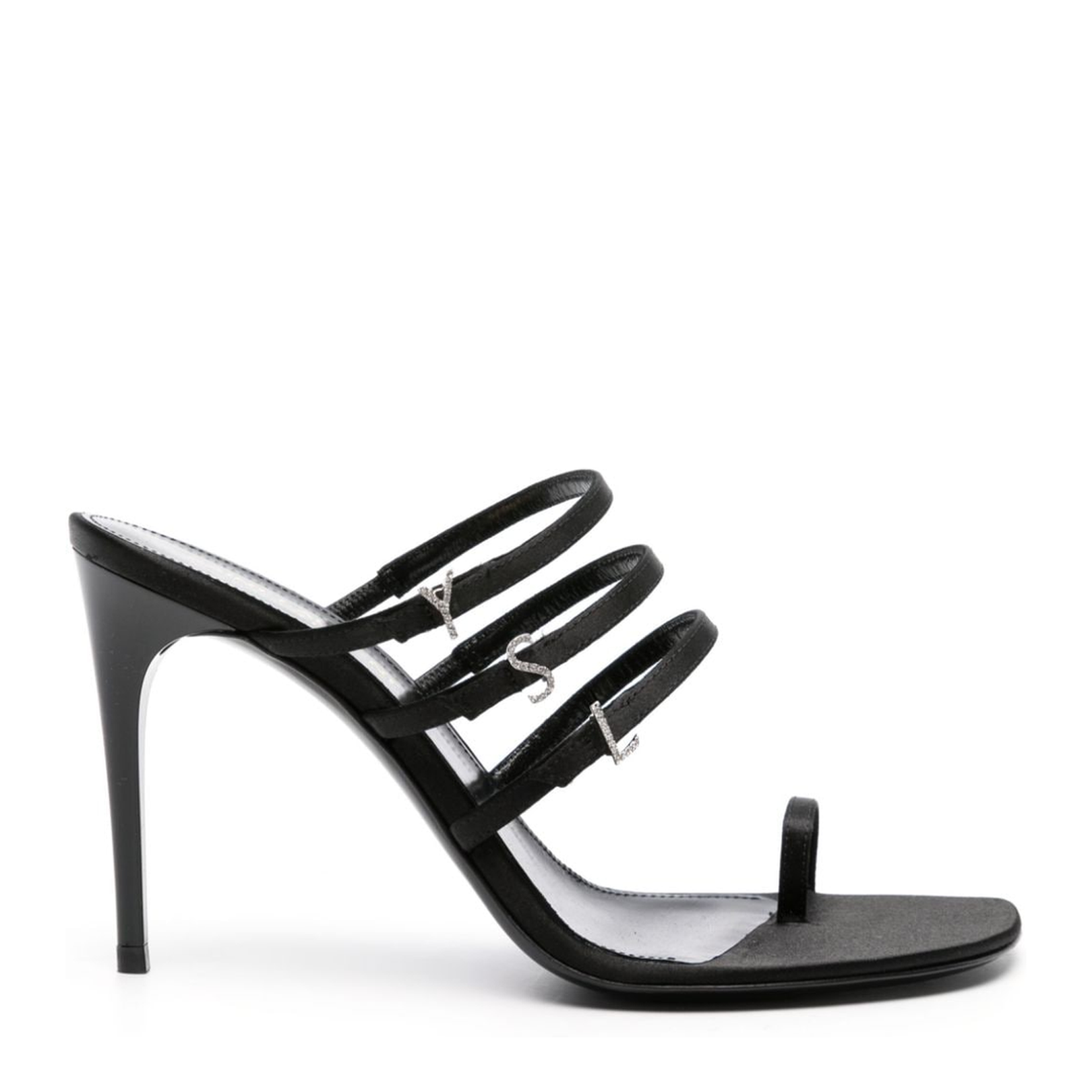 Black Satin Finish Crystal Embellished Sandals