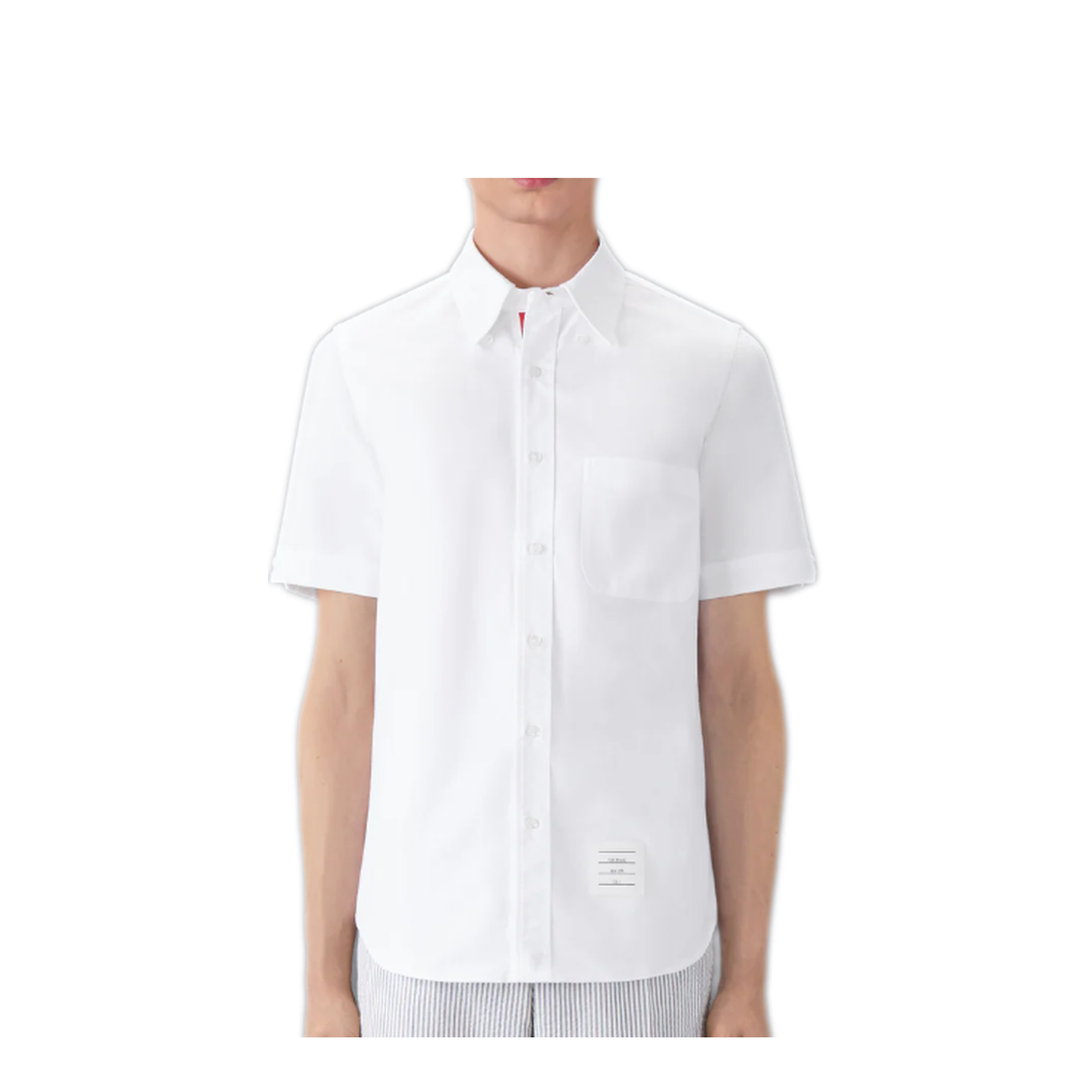 MAYFEYR - Thom Browne - Straight Fit Button Down Short Sleeve Shirt With Cf Gg Placket In Oxford - MWS239EF0313100