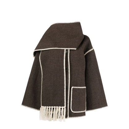 Embroidered Scarf Jacket in Wool Blend