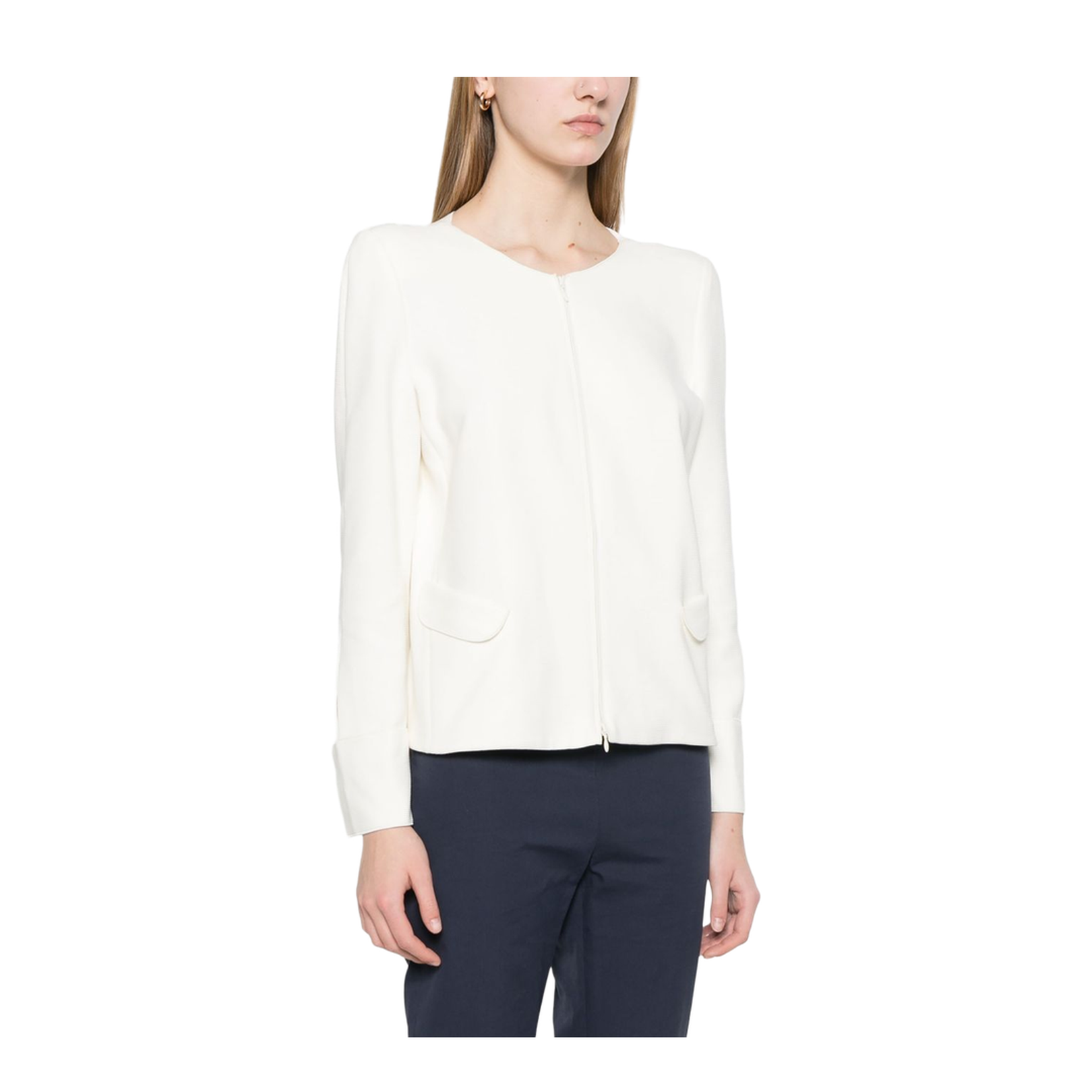 White Two-Way Zip Jacket with Shoulder Pads