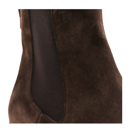 Coffee Brown Elasticated Side Panels Low Stacked Heel Round Toe