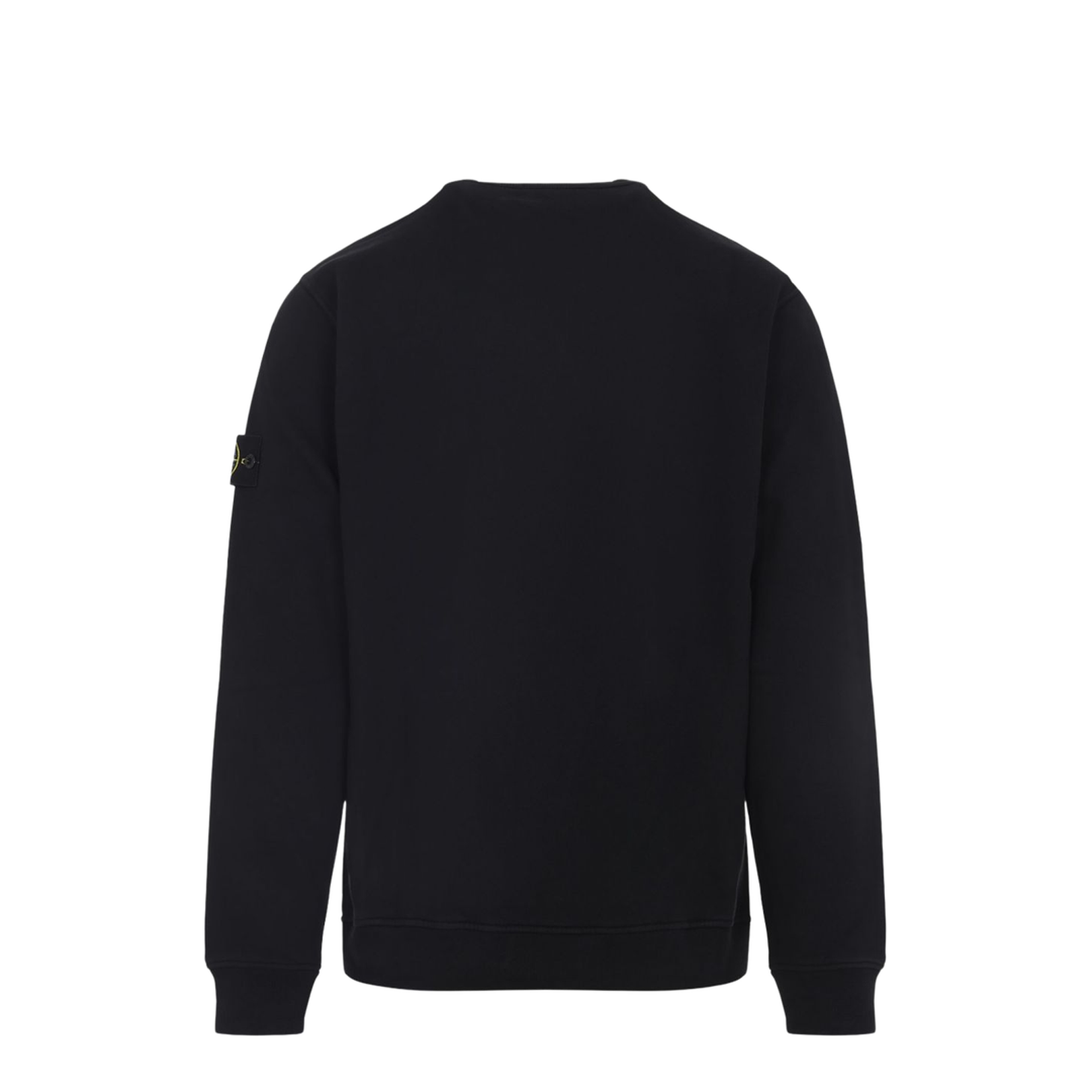Black Cotton Crew Neck Long Sleeves Ribbed Cuffs Side Logo Patch