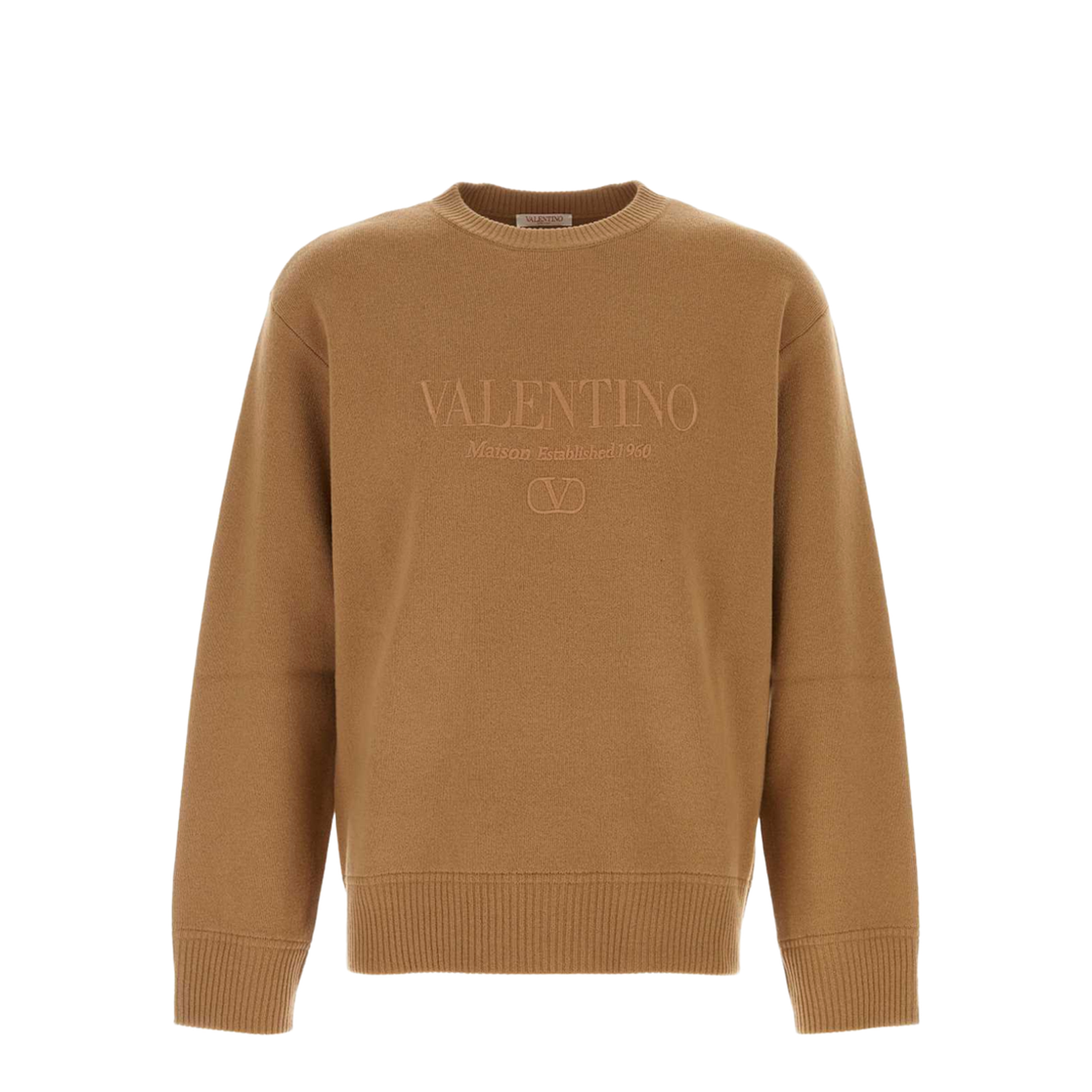 Embroidered Round Neck Wool Sweater