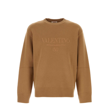 Embroidered Round Neck Wool Sweater