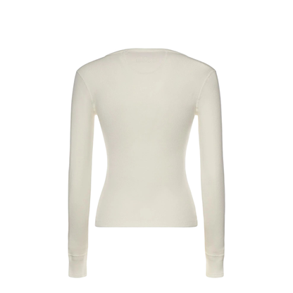 Scoop-neck Henley Shirt in Cotton Jersey White