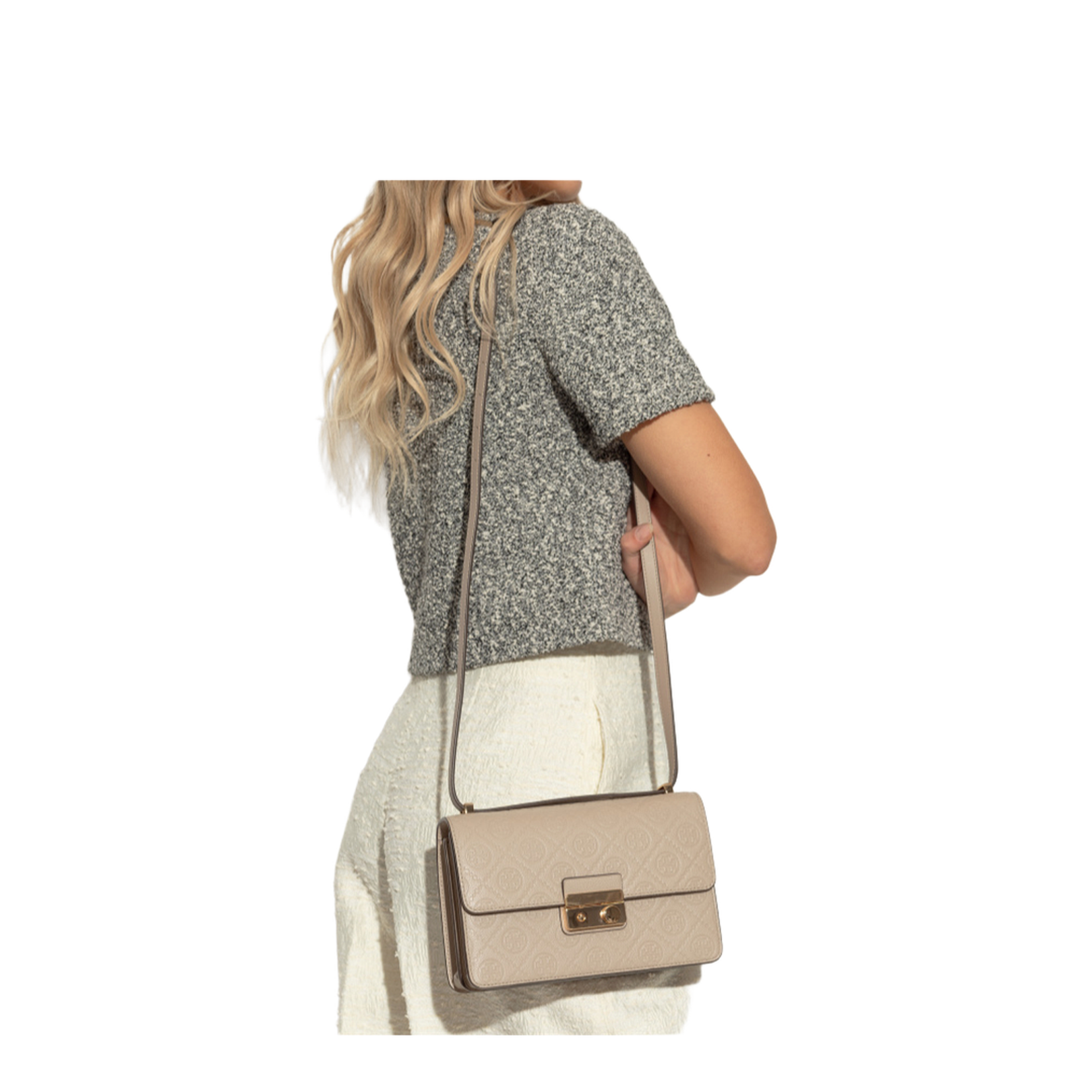 T Monogram Pebbled Shoulder Bag