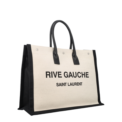 Rive Gauche Large Canvas Tote Bags - White