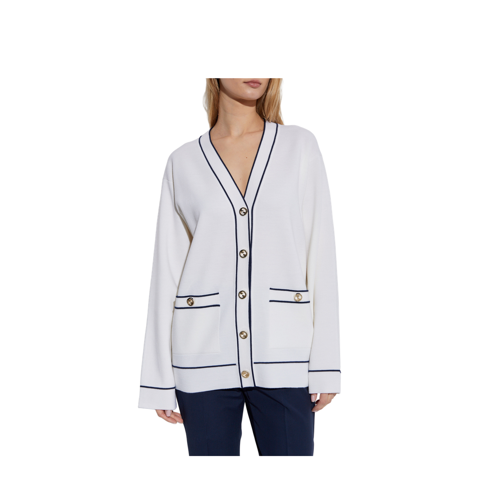 Fine Wool Cardigan in White