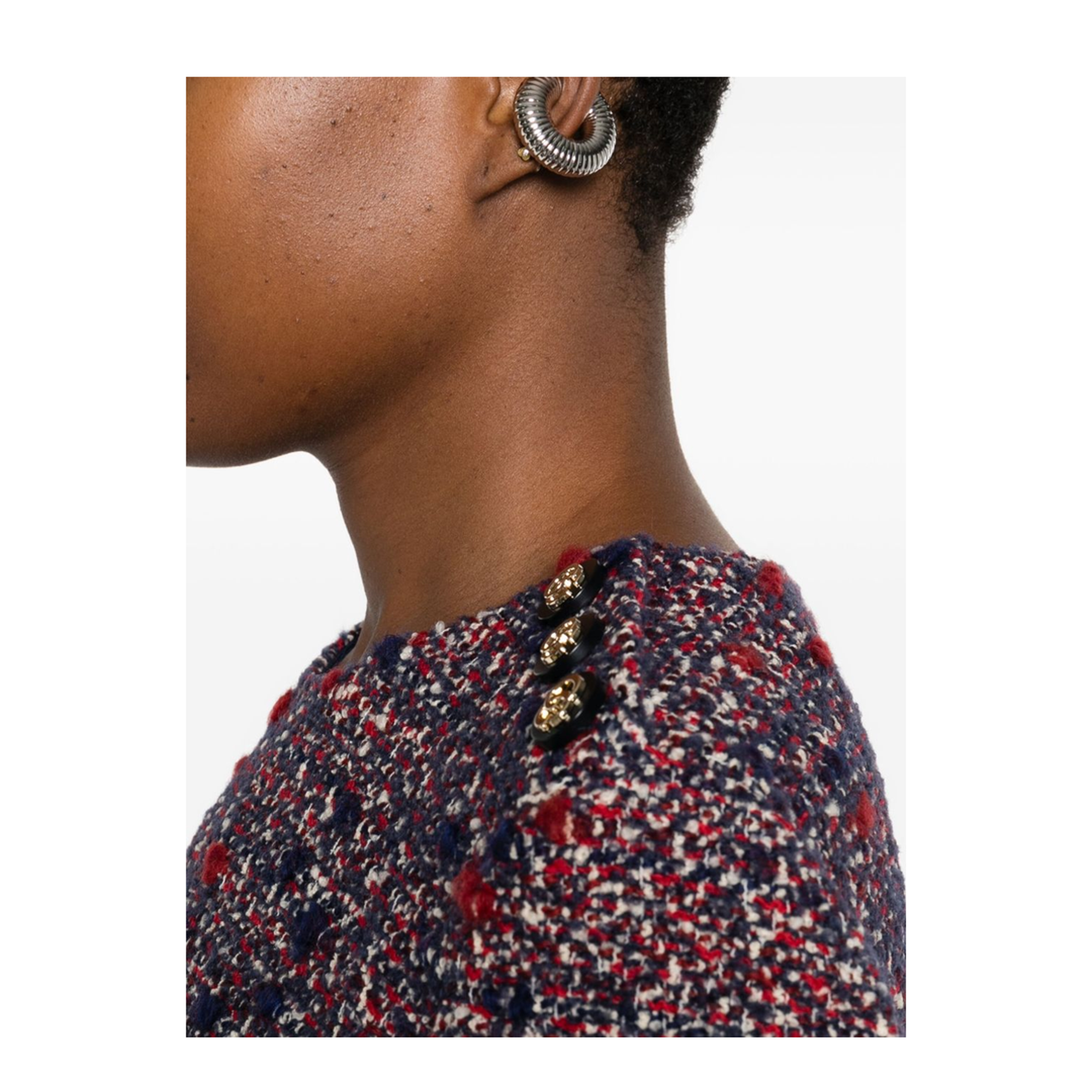 Wool Bouclé Dress in Red and Blue