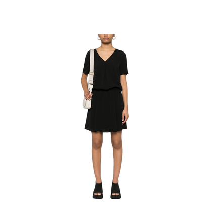 Fluid Crêpe Short Dress with Gathering and a Belt at the Waist