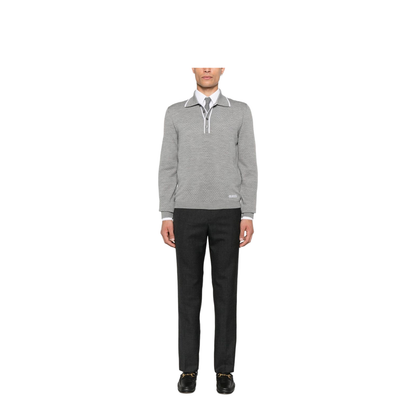 Fine Wool Knit Polo Shirt with Intarsia