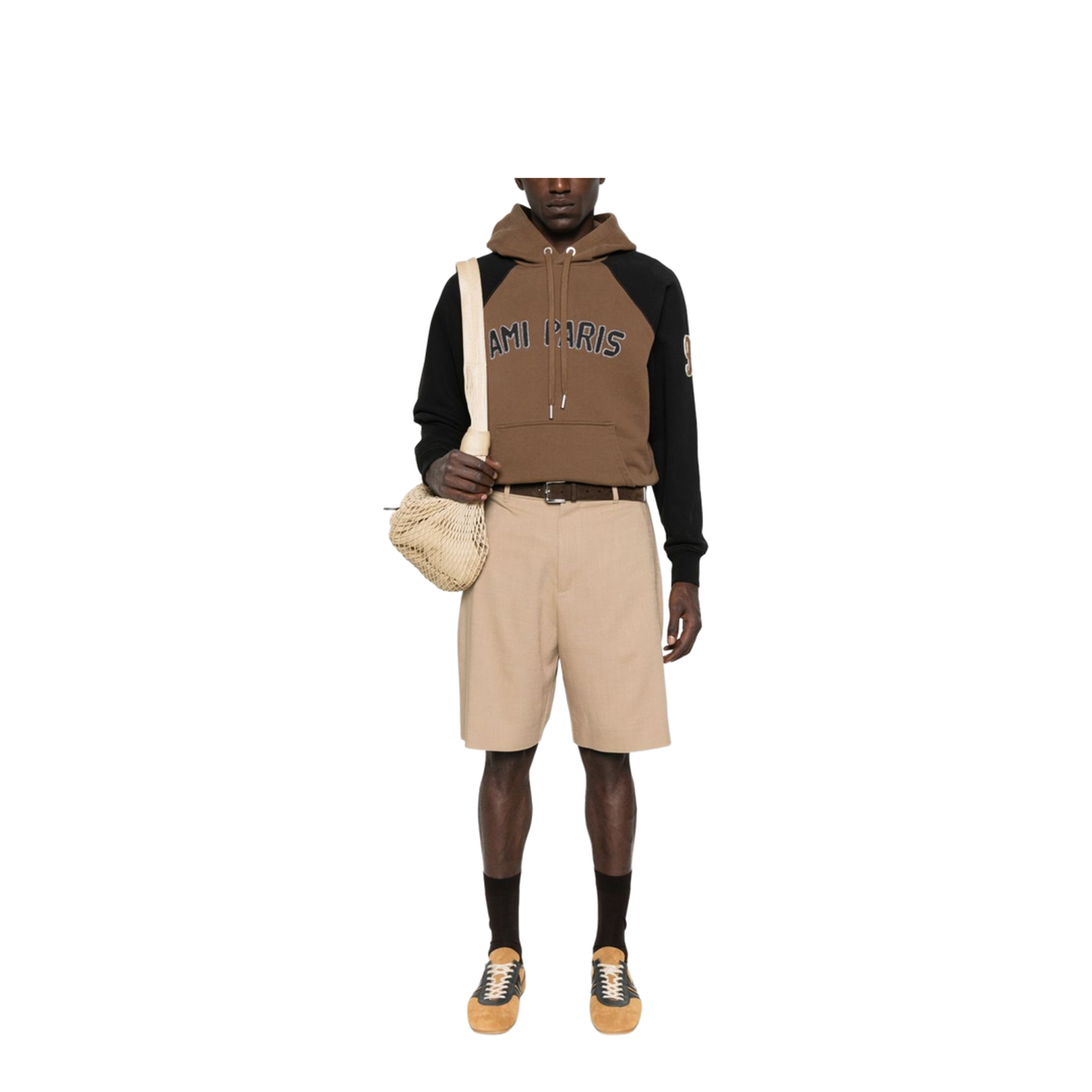 Cotton Colorblock Hoodie - Brown
