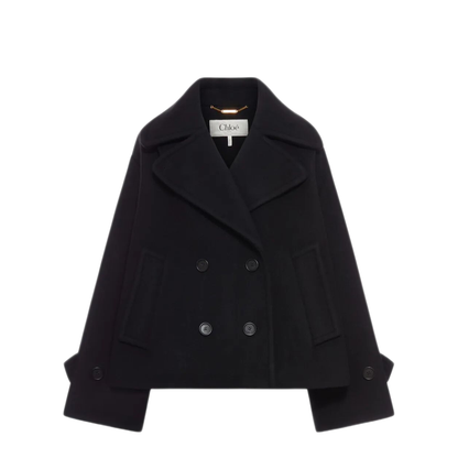 Oversized Wool Short Coat - Black