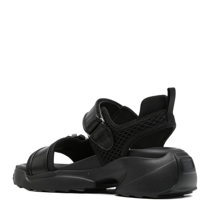 On The Run Black Leather And Textile Sandals