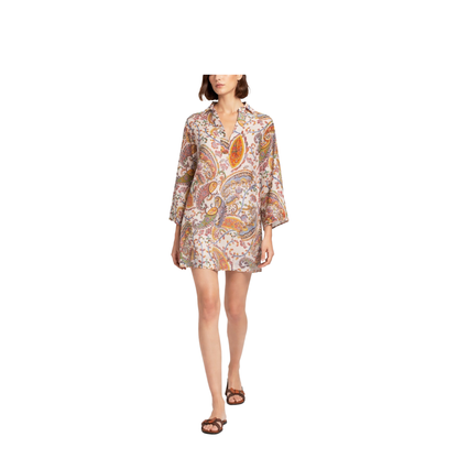 Paisley-Print V-Neck Beach Kimono Shirt