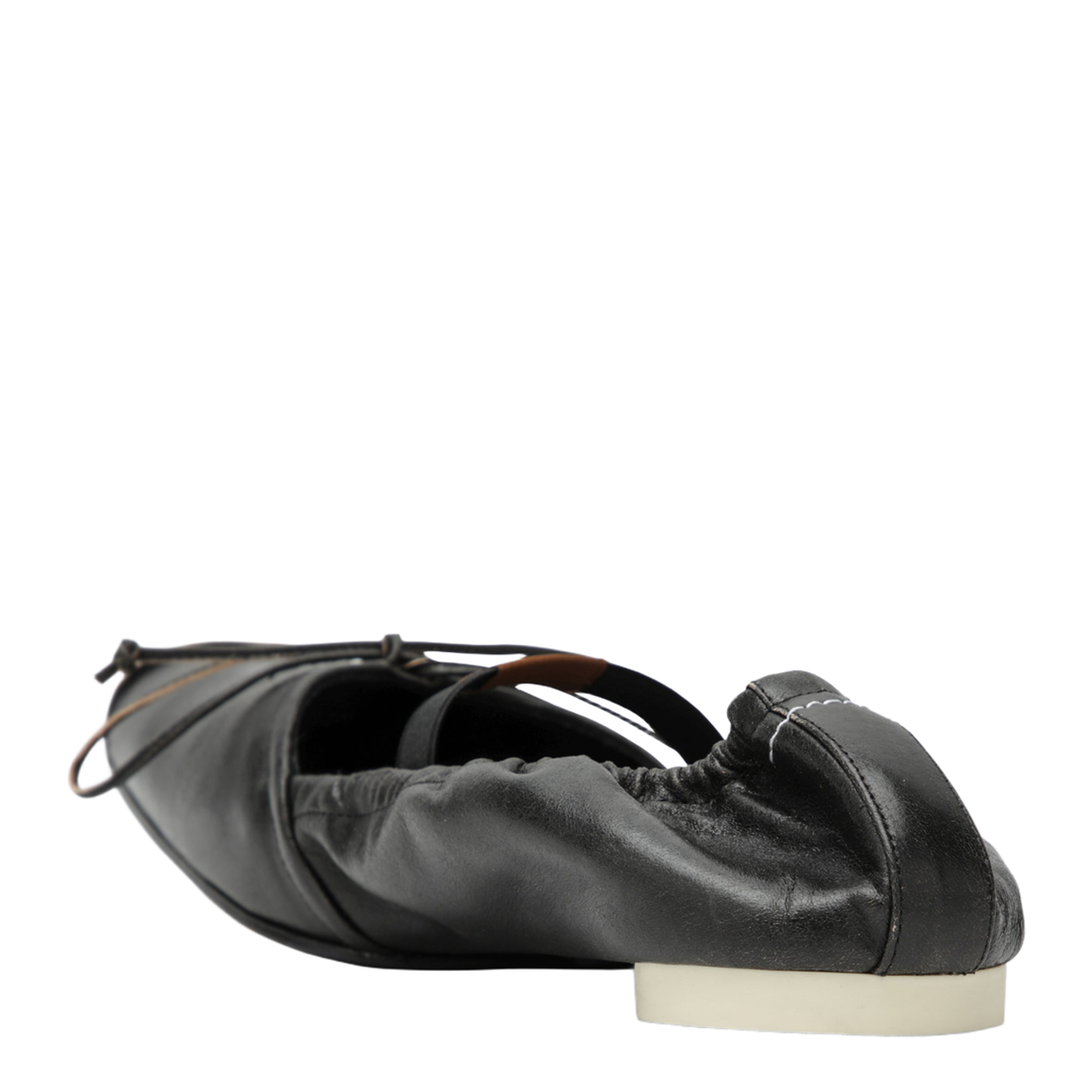 Square-toe ballerinas in brown calfskin leather