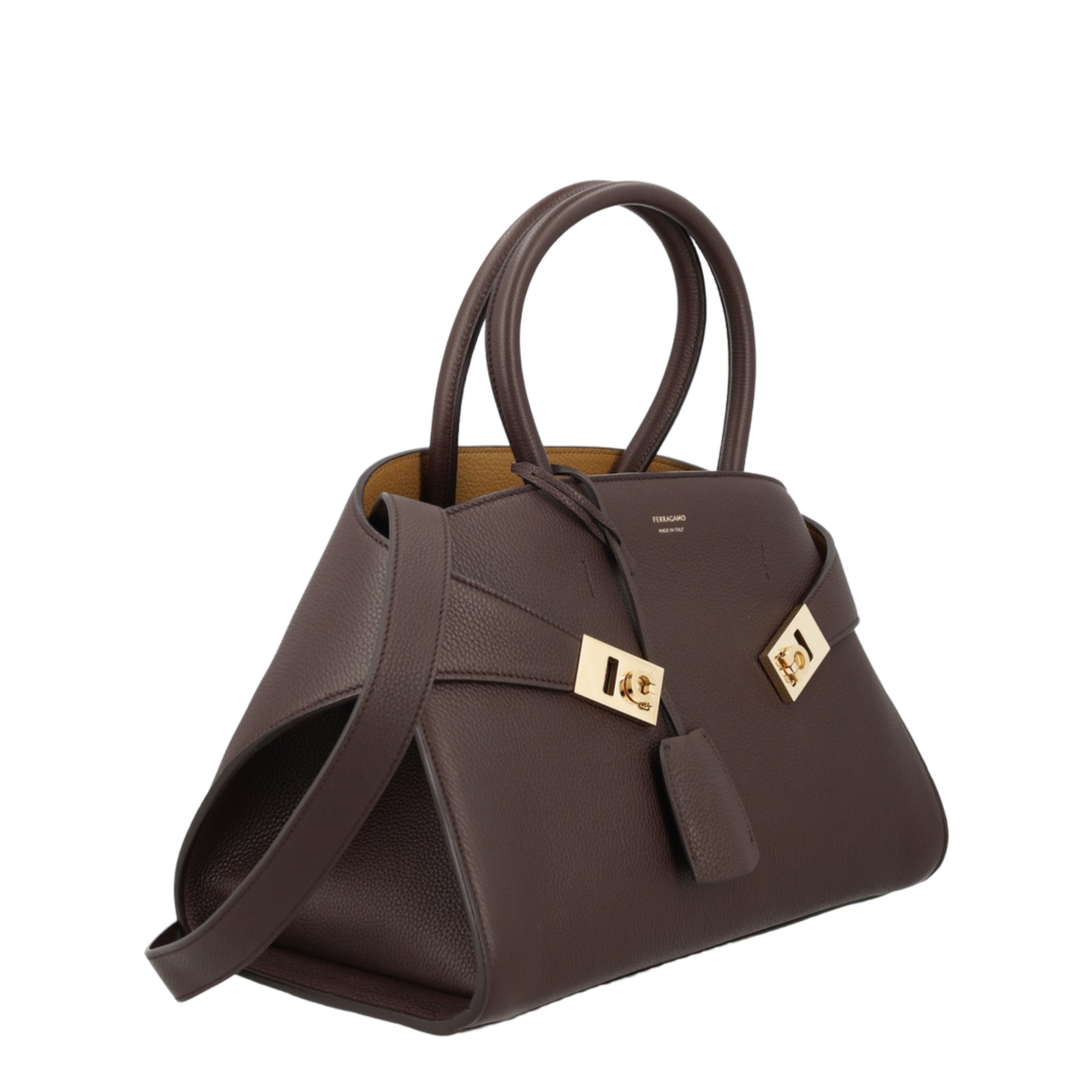 Hug Medium Hammered Calfskin Top Handle Bag - Testa Di Moro / Burnt Ocher
