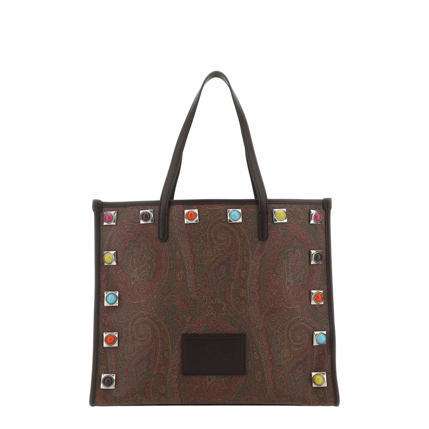 Paisley-Print Studded Tote Bag