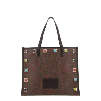 Paisley-Print Studded Tote Bag