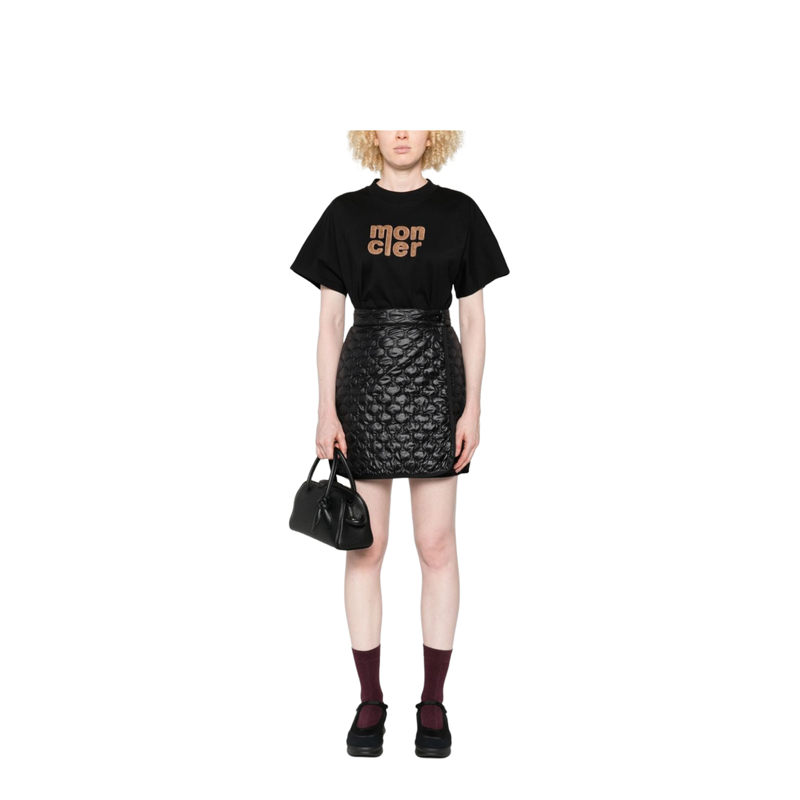 Black Square-Quilted Padded Mini Skirt