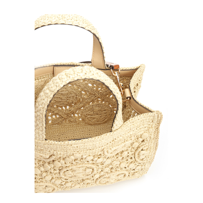T Monogram Woven Raffia Tote