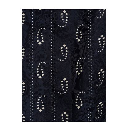 Navy Blue Paisley Print Button Fastening Mandarin Collar Long Sleeves